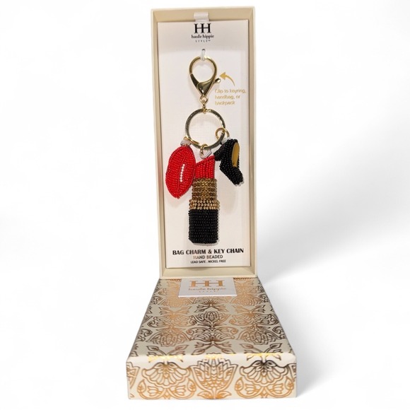 Haute Hippie Style Beaded Lipstick Kiss High Heel Bag Charm Keychain‎ - Picture 4 of 4